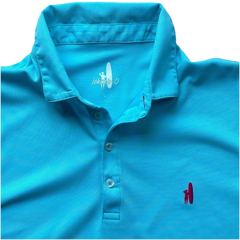 Johnnie-O Performance Mens Golf Tennis Polo Stretch Shirt Large Aqua Lightweight